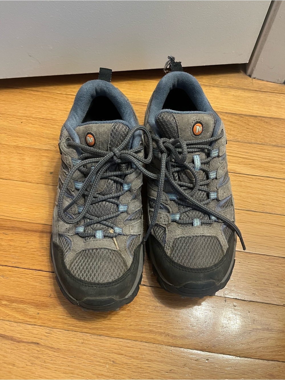 Women's Gray Lace-Up Hiking Booties with Light Blue Accents